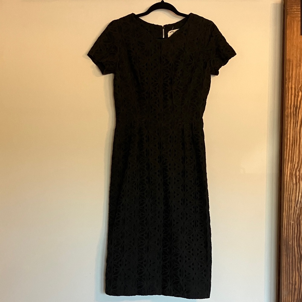 Vintage Franklin 1960s Black Eyelet Black Wiggle Sheath Dress Classic Goth